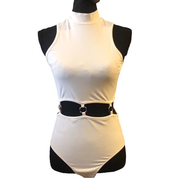 True Religion Tops - TRUE RELIGION CUT OUT O-RING BODYSUIT CREAM WHITE SIZE MEDIUM NEW WITH TAGS